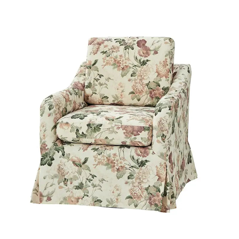 Fauteuil d'appoint pivotant déhoussable à motif floral avec coussin amovible lavable