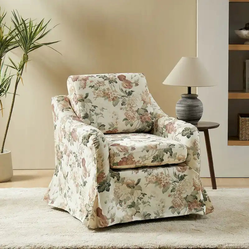 Fauteuil d'appoint pivotant déhoussable à motif floral avec coussin amovible lavable