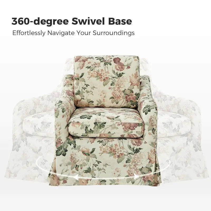 Fauteuil d'appoint pivotant déhoussable à motif floral avec coussin amovible lavable