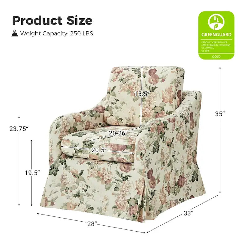 Fauteuil d'appoint pivotant déhoussable à motif floral avec coussin amovible lavable