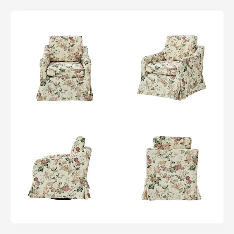 Fauteuil d'appoint pivotant déhoussable à motif floral avec coussin amovible lavable