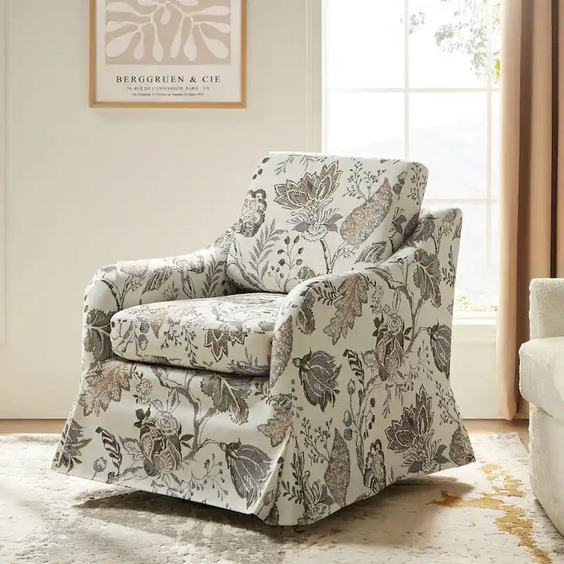 Fauteuil d'appoint pivotant déhoussable à motif floral avec coussin amovible lavable