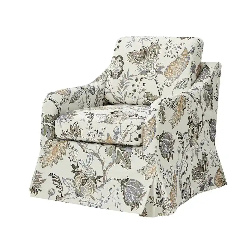 Fauteuil d'appoint pivotant déhoussable à motif floral avec coussin amovible lavable
