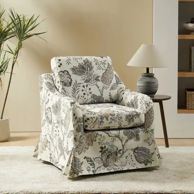Fauteuil d'appoint pivotant déhoussable à motif floral avec coussin amovible lavable