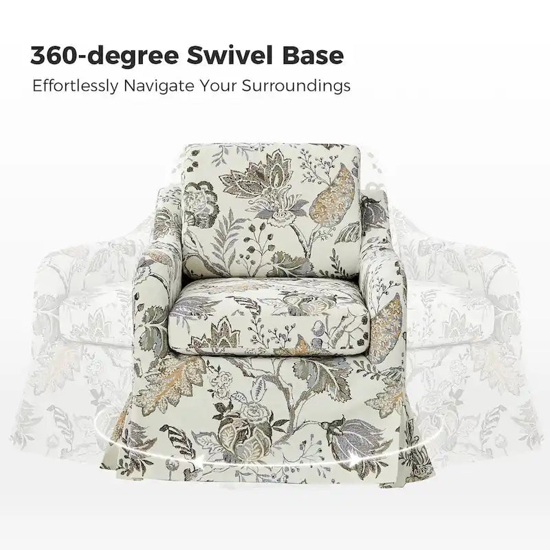 Fauteuil d'appoint pivotant déhoussable à motif floral avec coussin amovible lavable