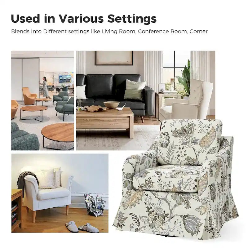 Fauteuil d'appoint pivotant déhoussable à motif floral avec coussin amovible lavable