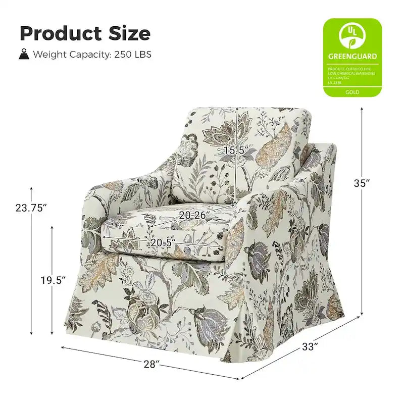 Fauteuil d'appoint pivotant déhoussable à motif floral avec coussin amovible lavable