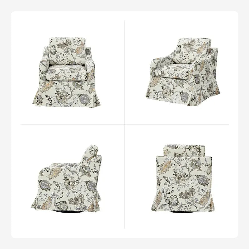 Fauteuil d'appoint pivotant déhoussable à motif floral avec coussin amovible lavable