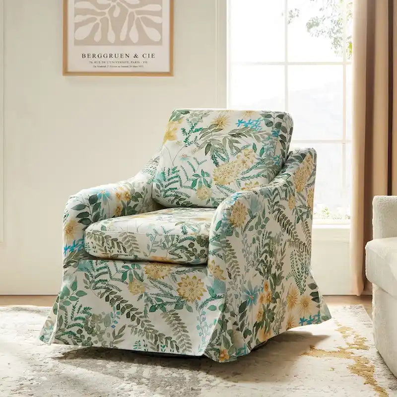 Fauteuil d'appoint pivotant déhoussable à motif floral avec coussin amovible lavable