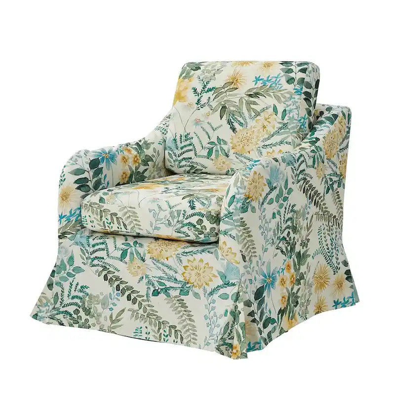 Fauteuil d'appoint pivotant déhoussable à motif floral avec coussin amovible lavable
