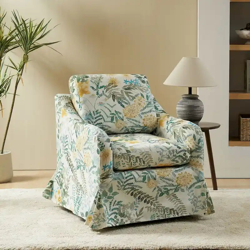 Fauteuil d'appoint pivotant déhoussable à motif floral avec coussin amovible lavable