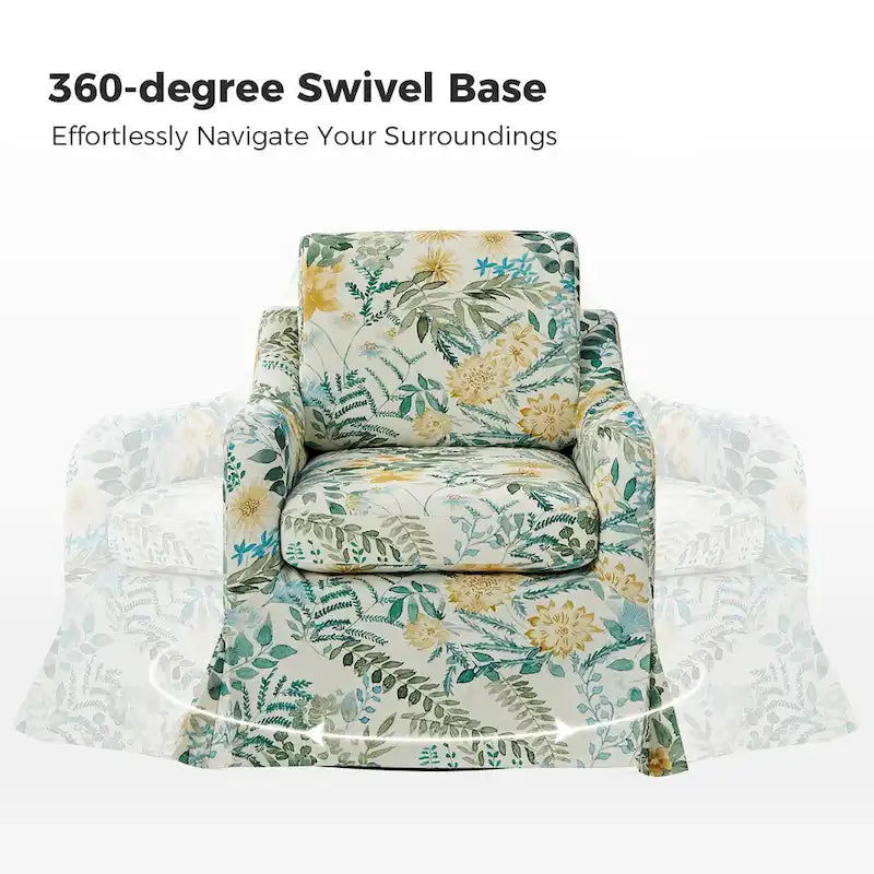 Fauteuil d'appoint pivotant déhoussable à motif floral avec coussin amovible lavable