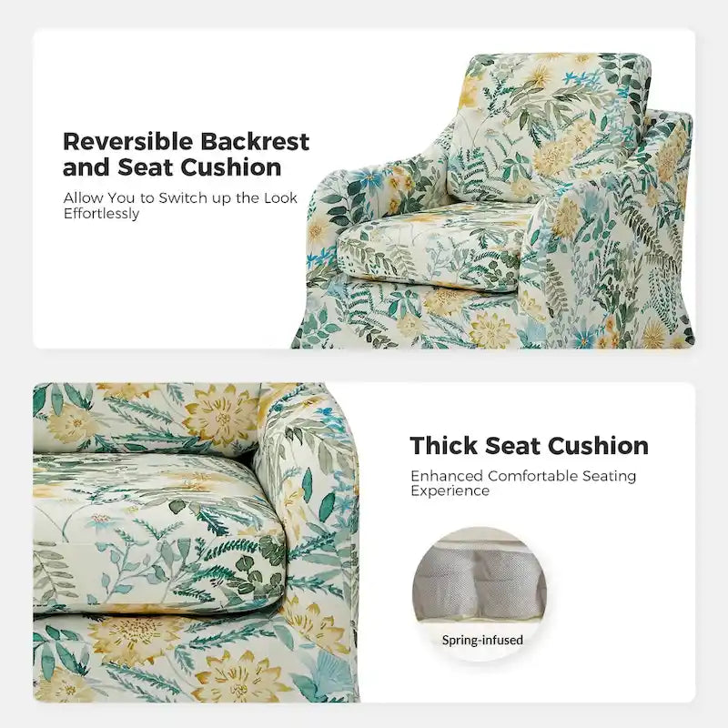 Fauteuil d'appoint pivotant déhoussable à motif floral avec coussin amovible lavable