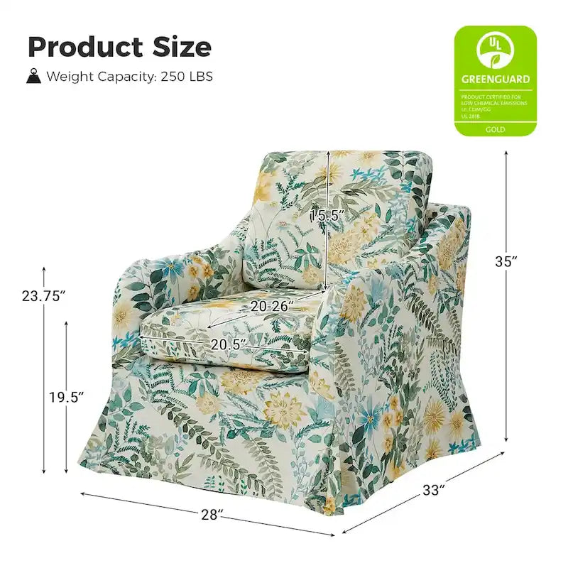 Fauteuil d'appoint pivotant déhoussable à motif floral avec coussin amovible lavable