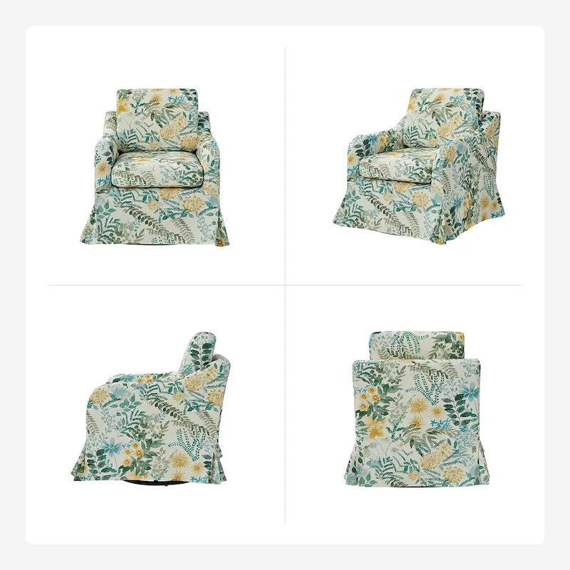 Fauteuil d'appoint pivotant déhoussable à motif floral avec coussin amovible lavable