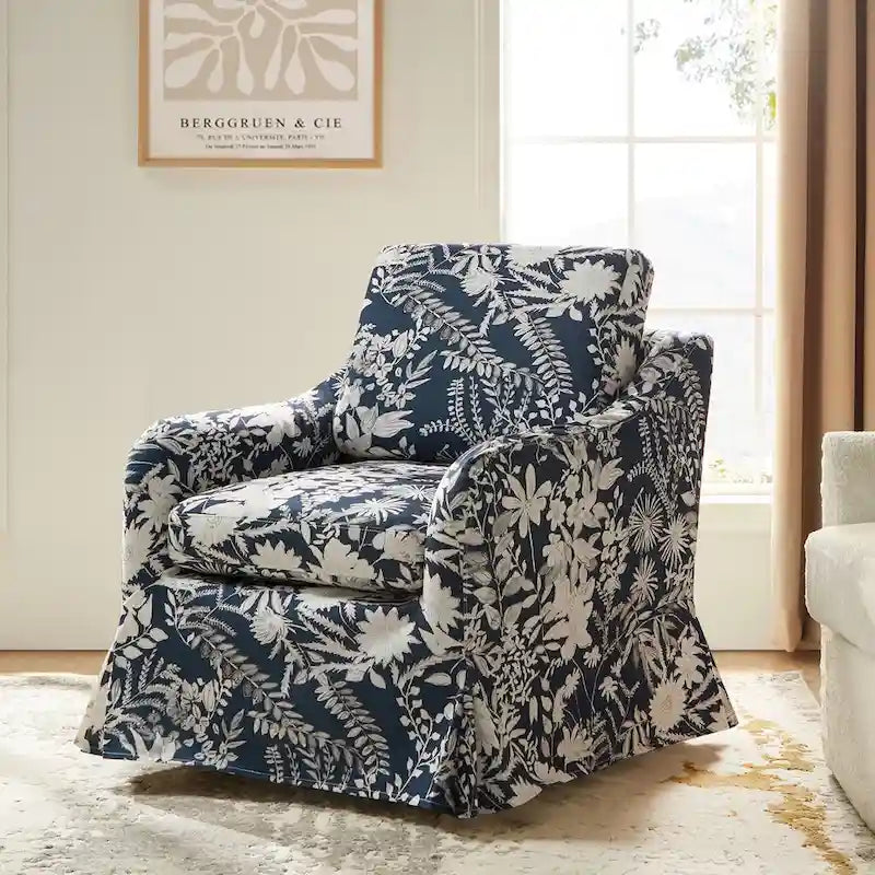 Fauteuil d'appoint pivotant déhoussable à motif floral avec coussin amovible lavable
