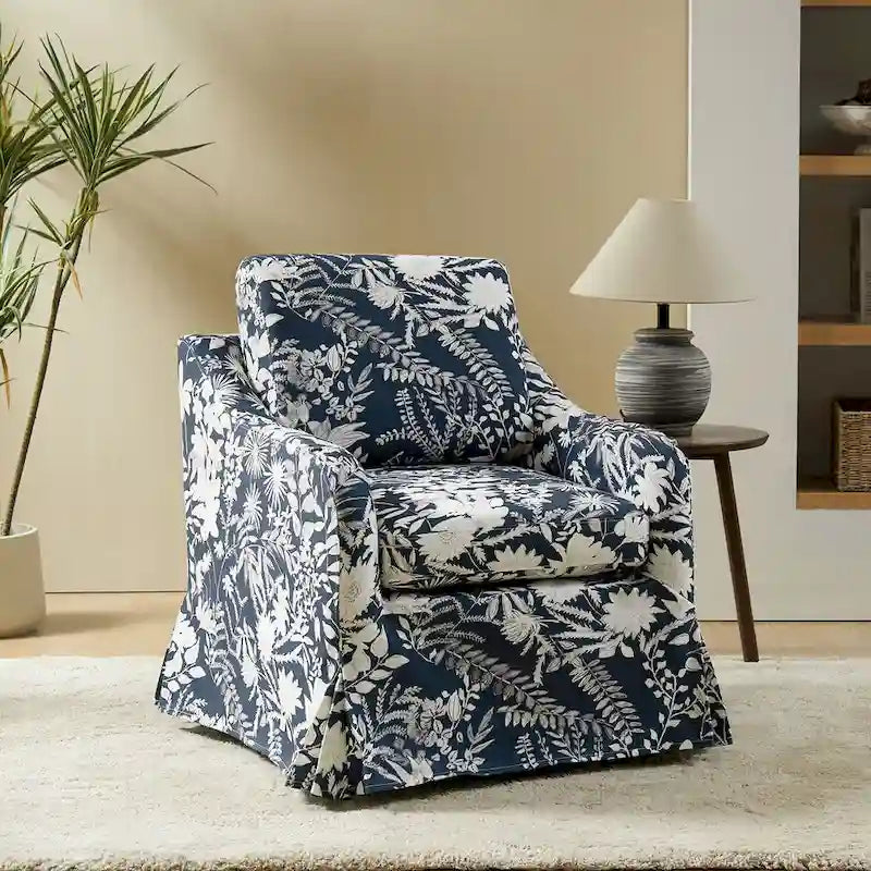 Fauteuil d'appoint pivotant déhoussable à motif floral avec coussin amovible lavable