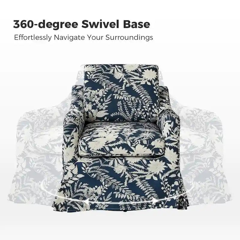Fauteuil d'appoint pivotant déhoussable à motif floral avec coussin amovible lavable