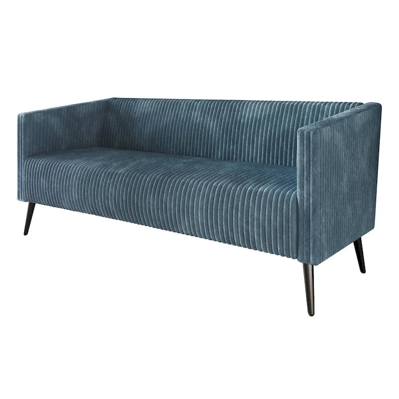 Canapé en velours côtelé avec pieds en métal, bleu clair, noir, gris, rouge