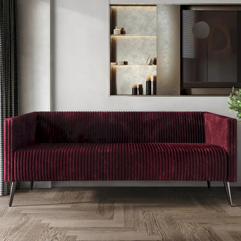 Canapé en velours côtelé avec pieds en métal, bleu clair, noir, gris, rouge
