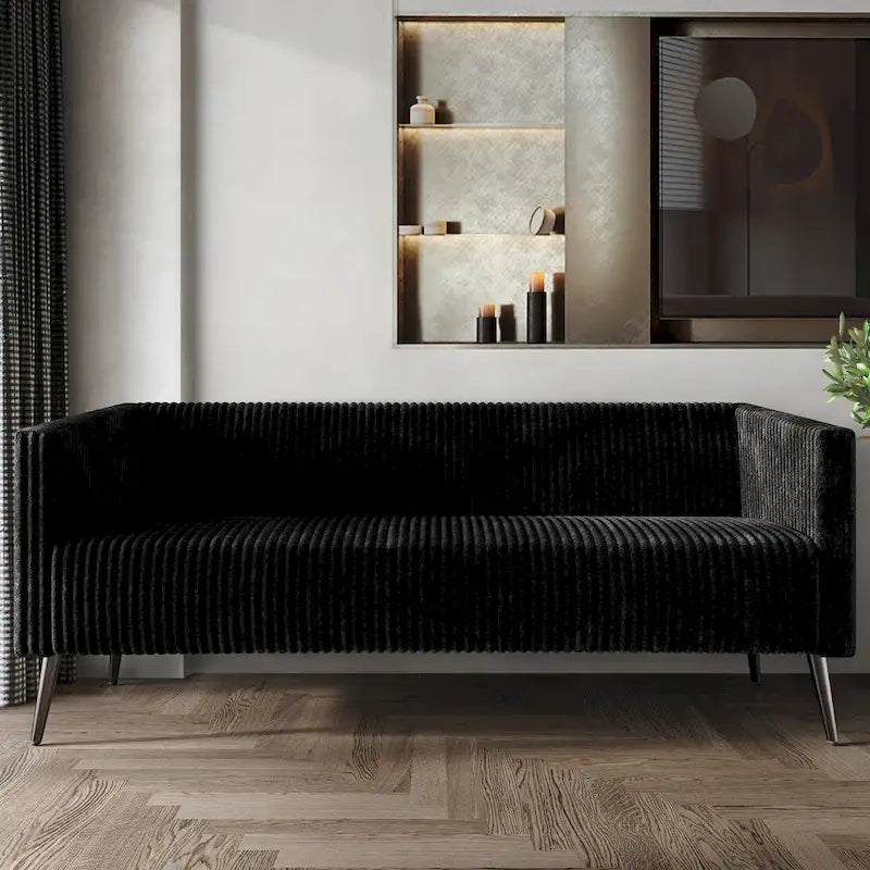 Canapé en velours côtelé avec pieds en métal, bleu clair, noir, gris, rouge
