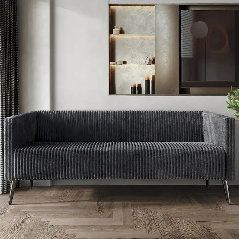Canapé en velours côtelé avec pieds en métal, bleu clair, noir, gris, rouge