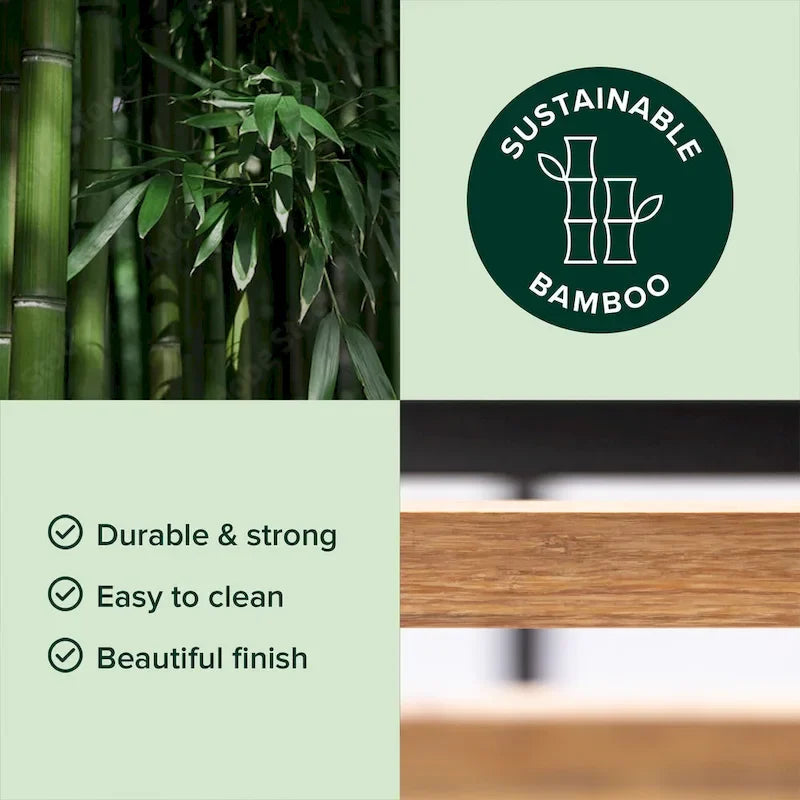 Cadre de lit plateforme en métal noir de 14 pouces avec lattes en bambou durable