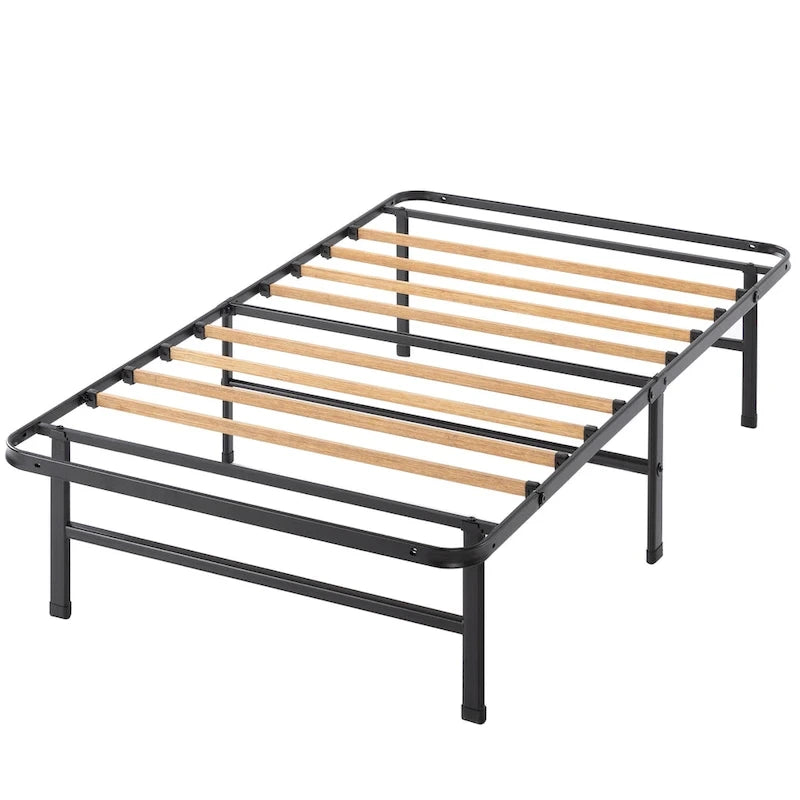 Cadre de lit plateforme en métal noir de 14 pouces avec lattes en bambou durable