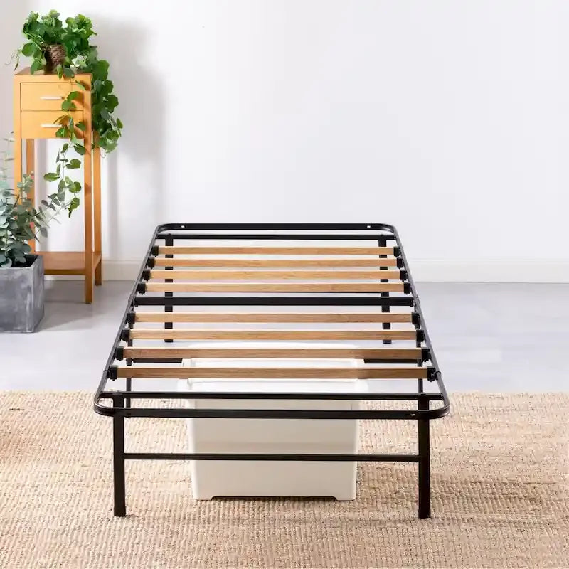 Cadre de lit plateforme en métal noir de 14 pouces avec lattes en bambou durable
