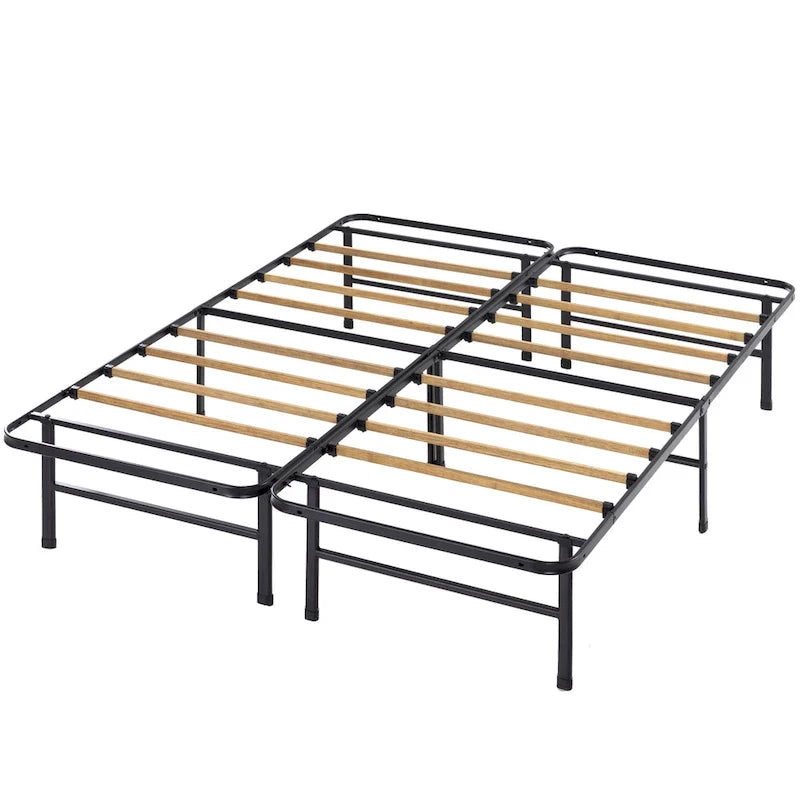Cadre de lit plateforme en métal noir de 14 pouces avec lattes en bambou durable
