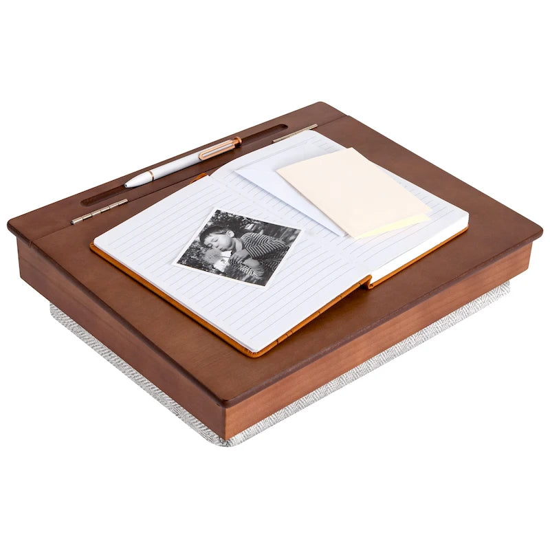 Pupitre de lecture vintage en bois avec rangement et coussin