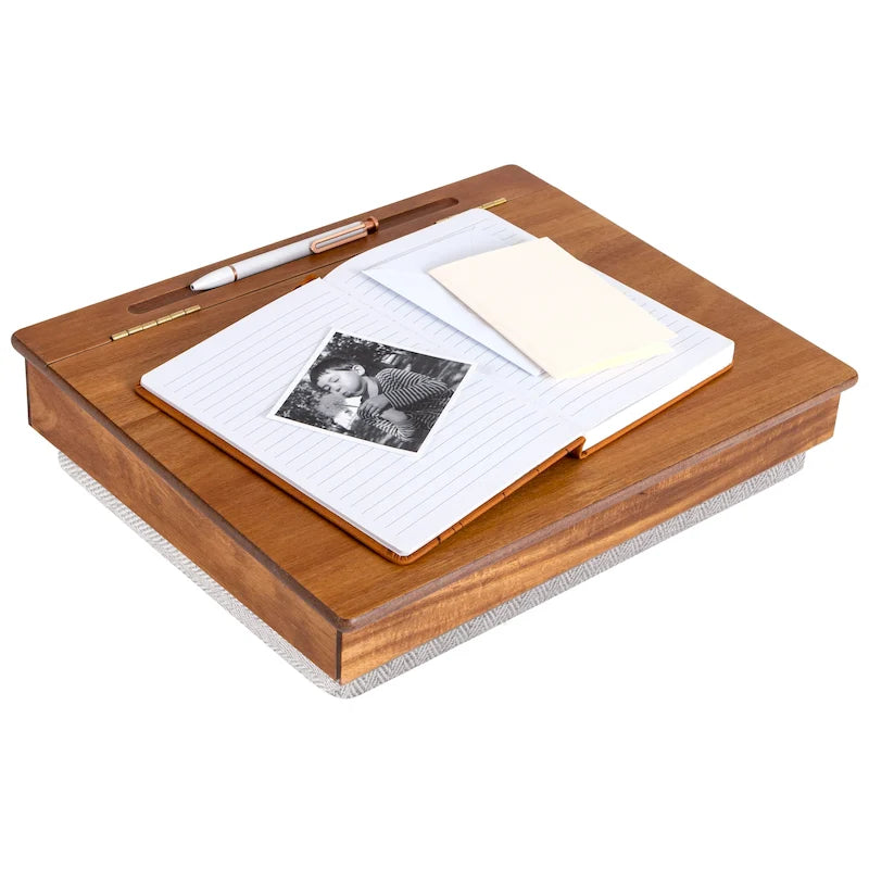 Pupitre de lecture vintage en bois avec rangement et coussin