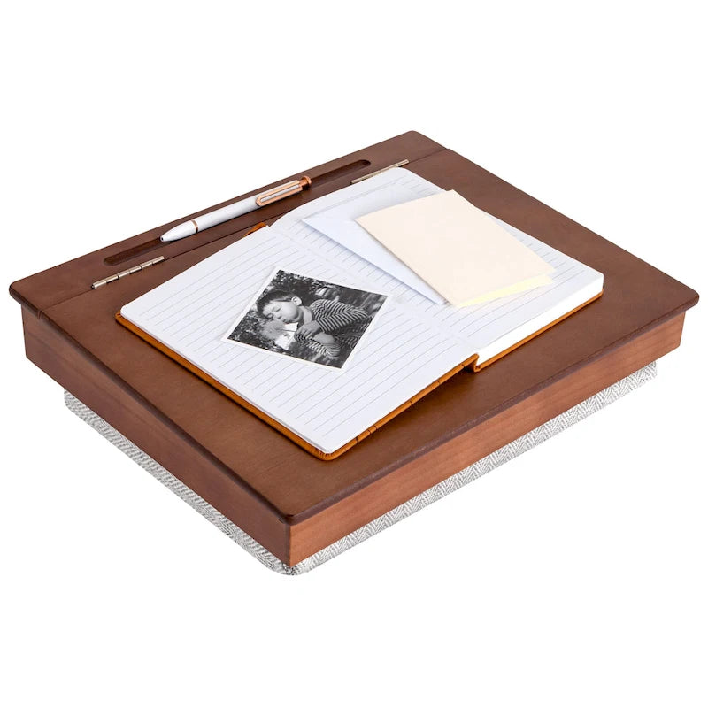 Pupitre de lecture vintage en bois avec rangement et coussin