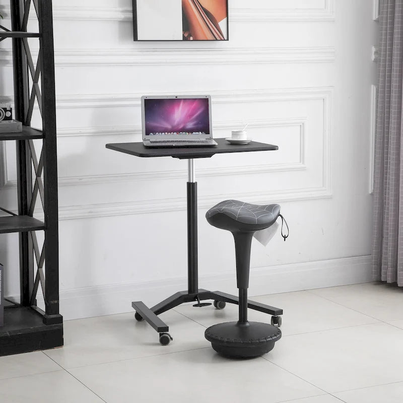 Tabouret oscillant à selle motif toile d'araignée grise, hauteur réglable et pivotement à 360°