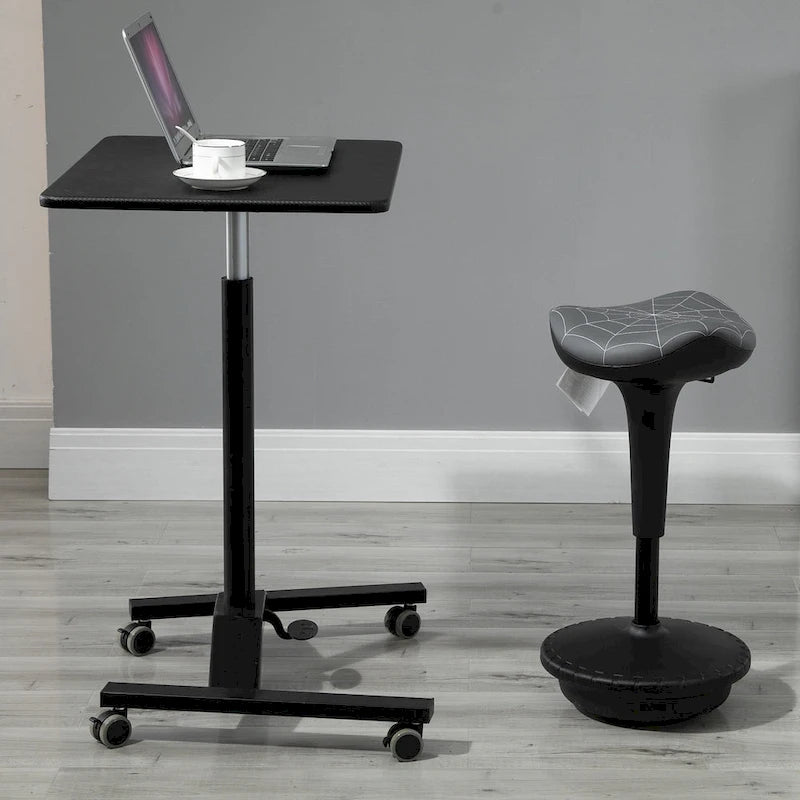 Tabouret oscillant à selle motif toile d'araignée grise, hauteur réglable et pivotement à 360°