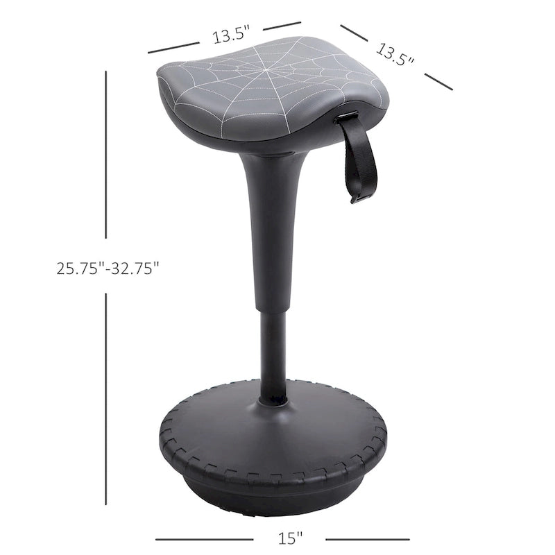 Tabouret oscillant à selle motif toile d'araignée grise, hauteur réglable et pivotement à 360°