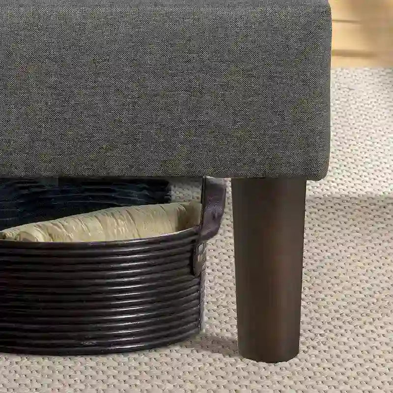 Lit plateforme capitonné à oreilles gris foncé avec clous de tapissier