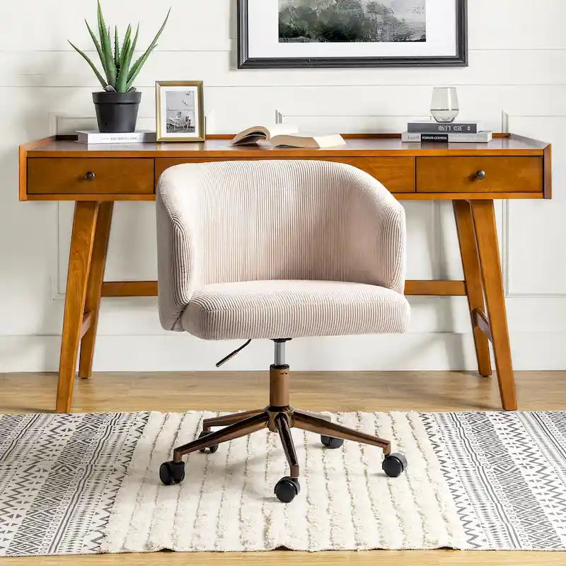 Fauteuil de bureau pivotant en velours côtelé Mid-Century Modern réglable en hauteur