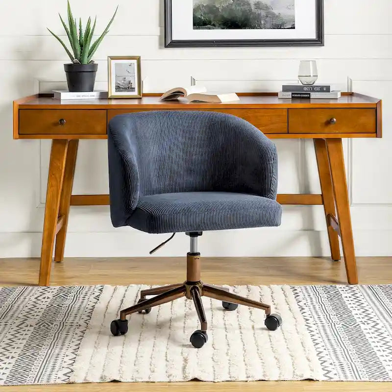 Fauteuil de bureau pivotant en velours côtelé Mid-Century Modern réglable en hauteur