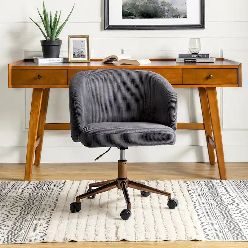 Fauteuil de bureau pivotant en velours côtelé Mid-Century Modern réglable en hauteur