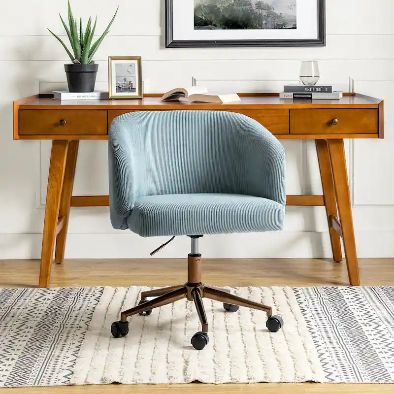 Fauteuil de bureau pivotant en velours côtelé Mid-Century Modern réglable en hauteur