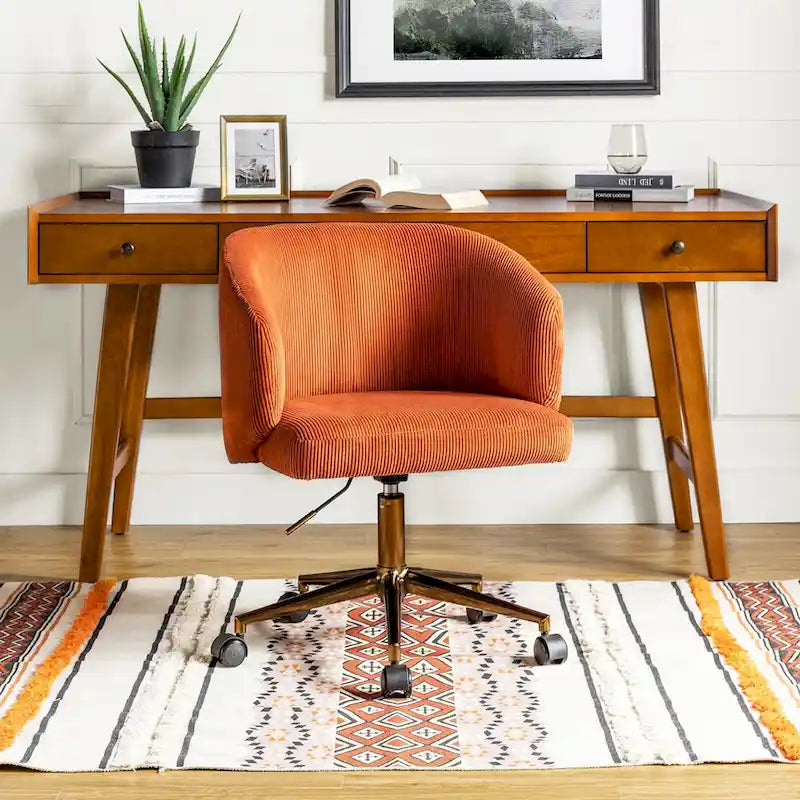 Fauteuil de bureau pivotant en velours côtelé Mid-Century Modern réglable en hauteur