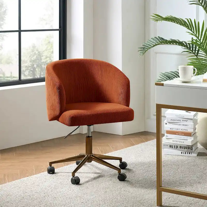 Fauteuil de bureau pivotant en velours côtelé Mid-Century Modern réglable en hauteur