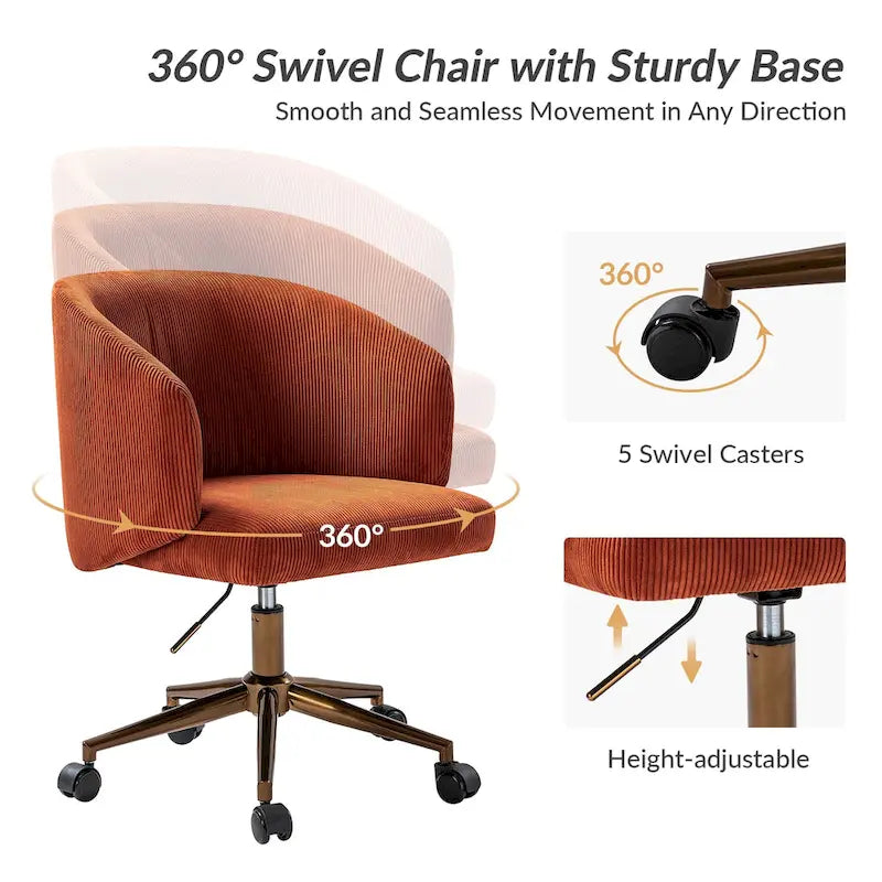 Fauteuil de bureau pivotant en velours côtelé Mid-Century Modern réglable en hauteur