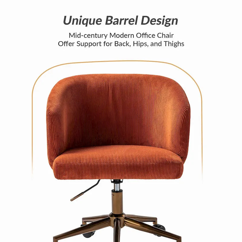 Fauteuil de bureau pivotant en velours côtelé Mid-Century Modern réglable en hauteur