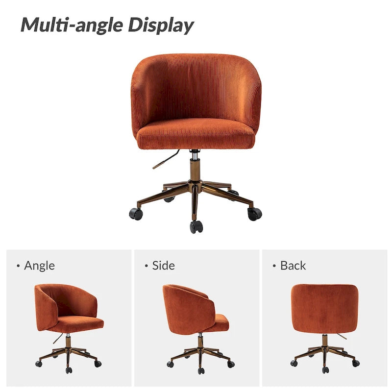 Fauteuil de bureau pivotant en velours côtelé Mid-Century Modern réglable en hauteur
