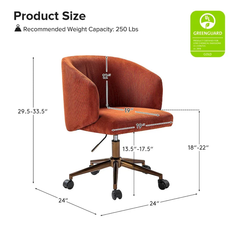 Fauteuil de bureau pivotant en velours côtelé Mid-Century Modern réglable en hauteur