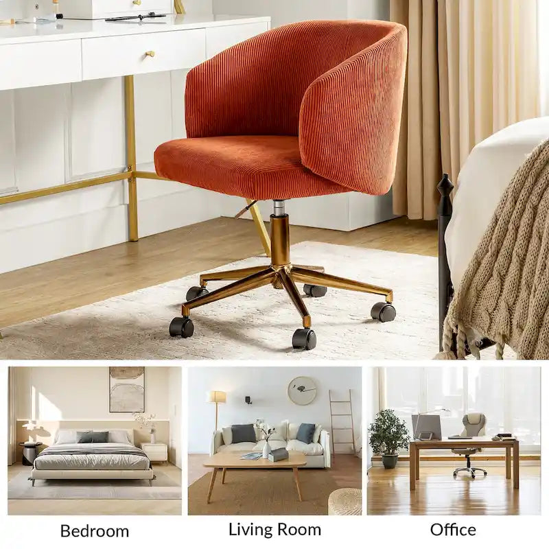 Fauteuil de bureau pivotant en velours côtelé Mid-Century Modern réglable en hauteur