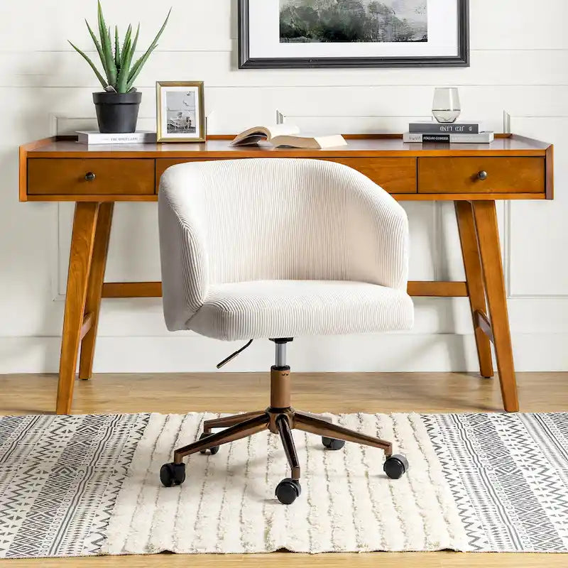Fauteuil de bureau pivotant en velours côtelé Mid-Century Modern réglable en hauteur