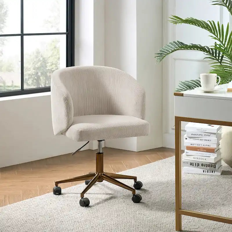 Fauteuil de bureau pivotant en velours côtelé Mid-Century Modern réglable en hauteur